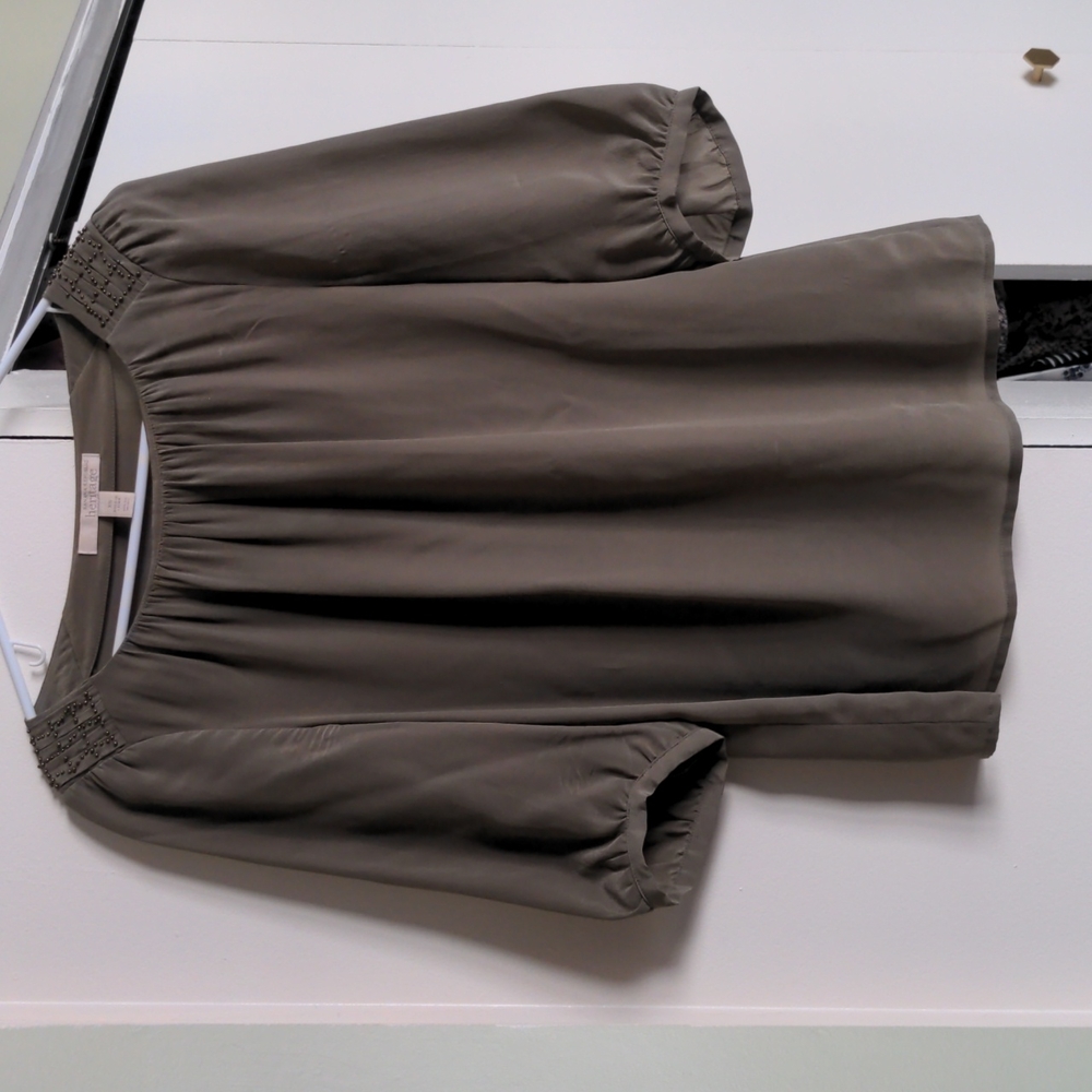 BR silk dark green top with beads